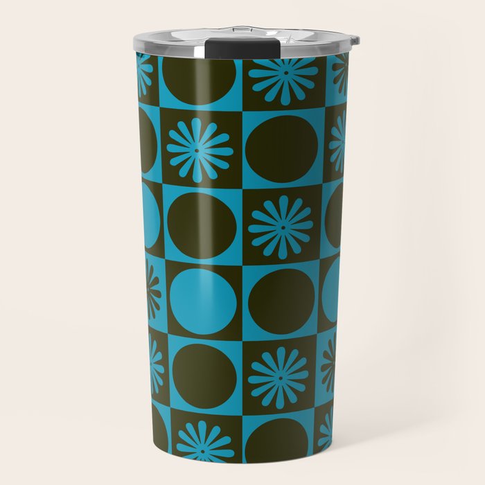 Retro Checkered Pattern (Muted Blue / Dark Green) Travel Mug Gallery Image 1