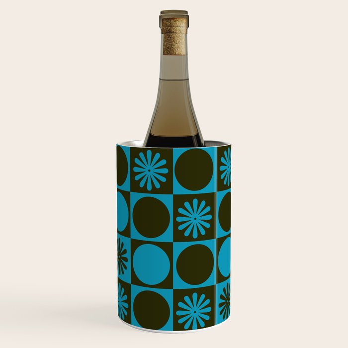 Retro Checkered Pattern (Muted Blue / Dark Green) Wine Chiller Gallery Image 1