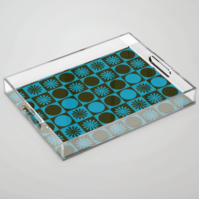 Retro Checkered Pattern (Muted Blue / Dark Green) Acrylic Tray Gallery Image 1