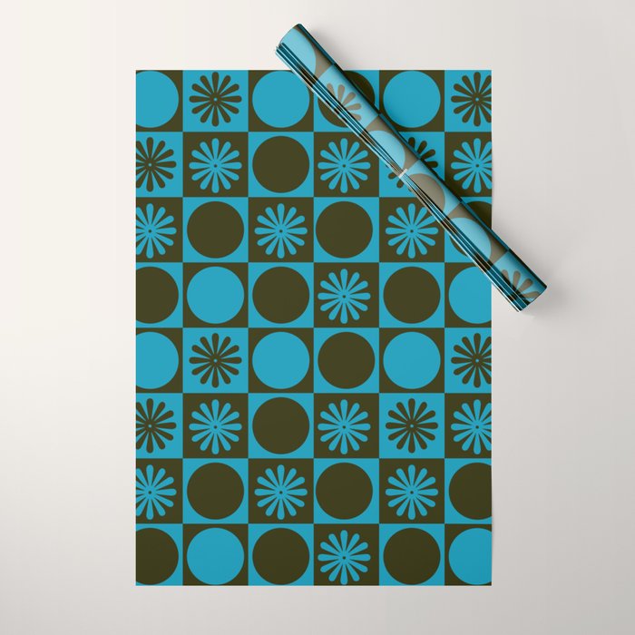 Retro Checkered Pattern (Muted Blue / Dark Green) Wrapping Paper Gallery Image 1