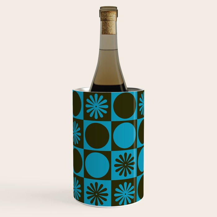 Retro Checkered Pattern (Muted Blue / Dark Green) Wine Chiller Gallery Image 2