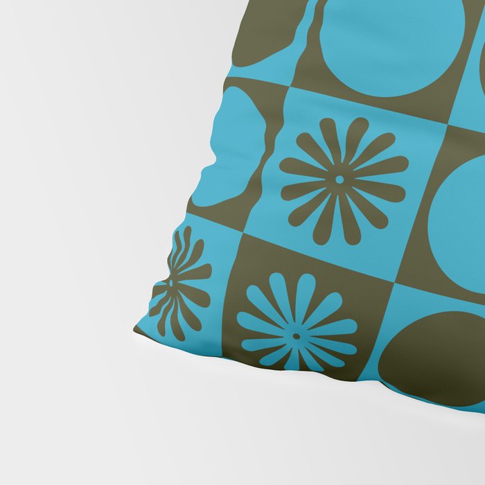 Retro Checkered Pattern (Muted Blue / Dark Green) Pillow Sham Gallery Image 4