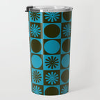 Retro Checkered Pattern (Muted Blue / Dark Green) Travel Mug Gallery Image 3