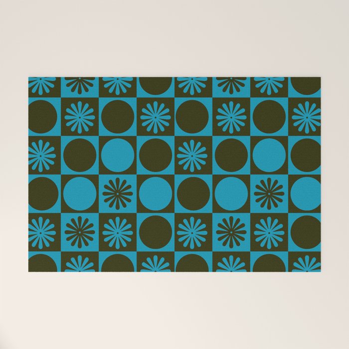 Retro Checkered Pattern (Muted Blue / Dark Green) Welcome Mat Gallery Image 1