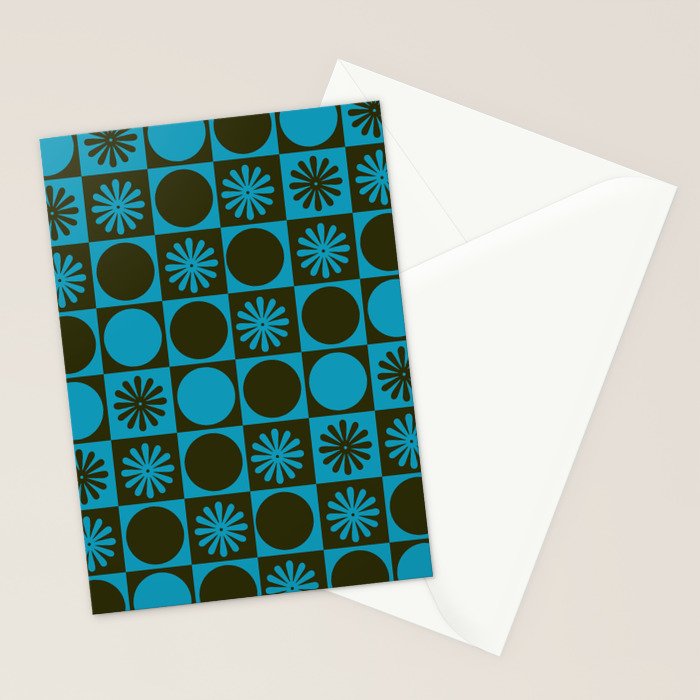 Retro Checkered Pattern (Muted Blue / Dark Green) Stationery Card Gallery Image 2