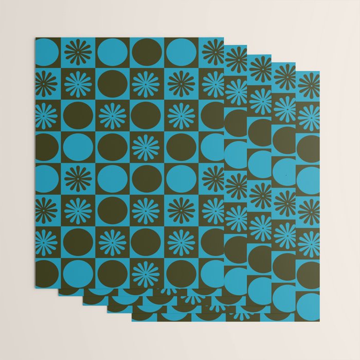 Retro Checkered Pattern (Muted Blue / Dark Green) Wrapping Paper Gallery Image 3