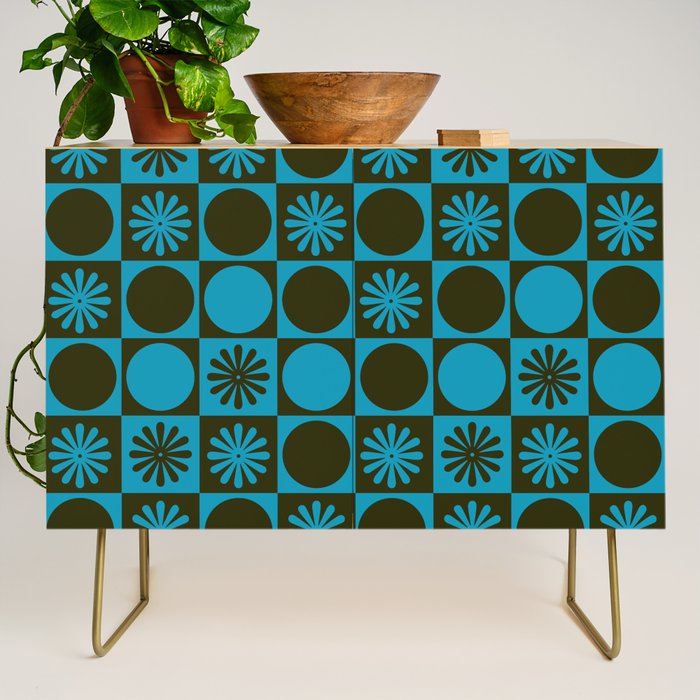 Retro Checkered Pattern (Muted Blue / Dark Green) Credenza Gallery Image 1