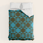 Retro Checkered Pattern (Muted Blue / Dark Green) Comforter Gallery Image 6