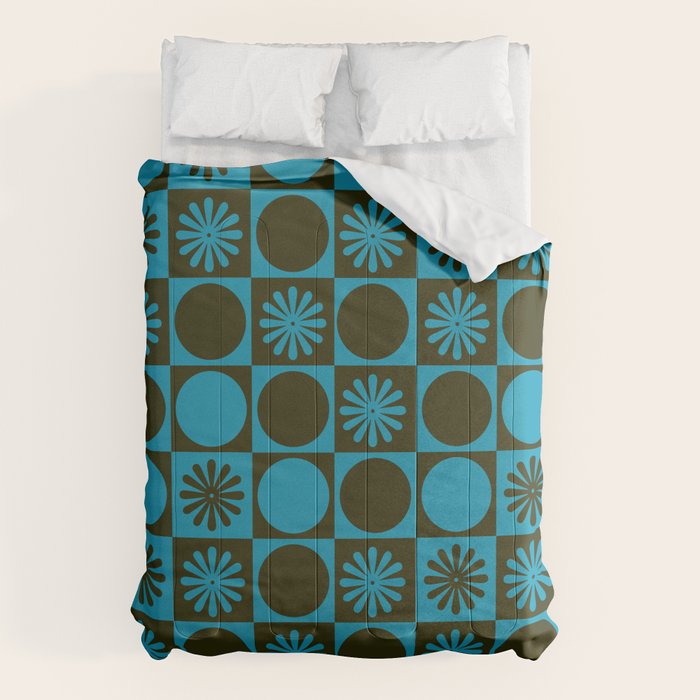 Retro Checkered Pattern (Muted Blue / Dark Green) Comforter Gallery Image 6