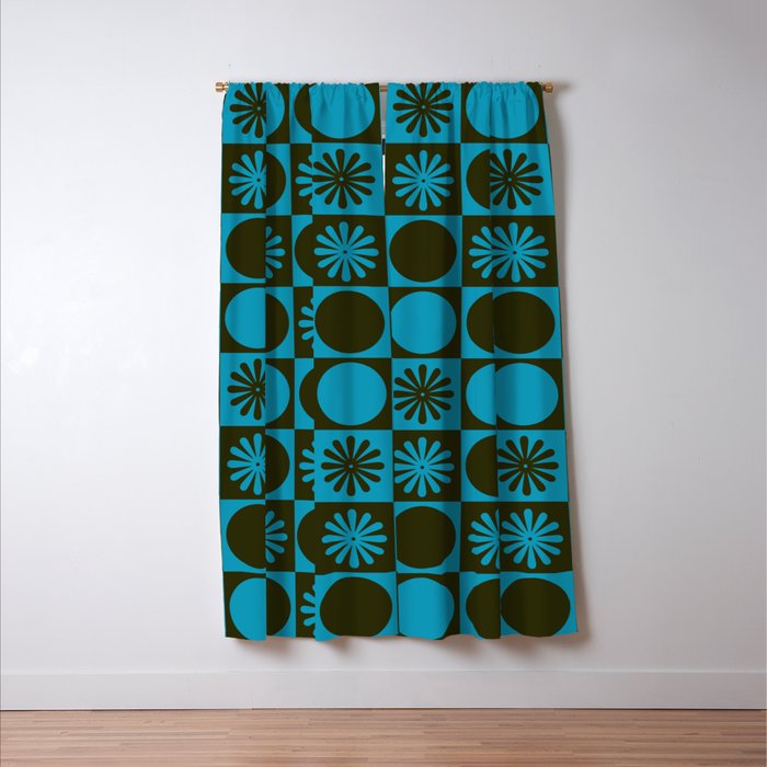 Retro Checkered Pattern (Muted Blue / Dark Green) Window Curtain Gallery Image 3
