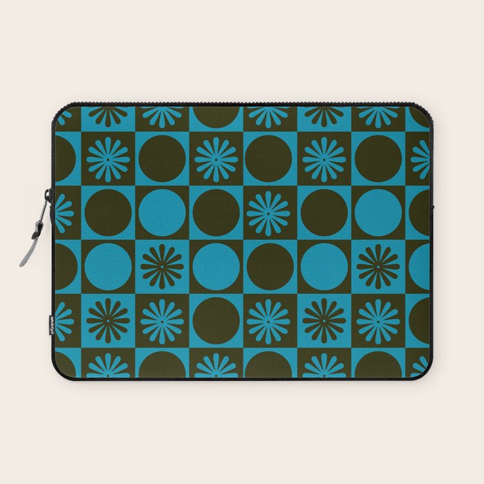 Retro Checkered Pattern (Muted Blue / Dark Green) Laptop Sleeve Gallery Image 1