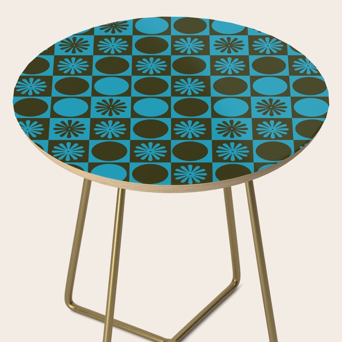 Retro Checkered Pattern (Muted Blue / Dark Green) Side Table Gallery Image 2
