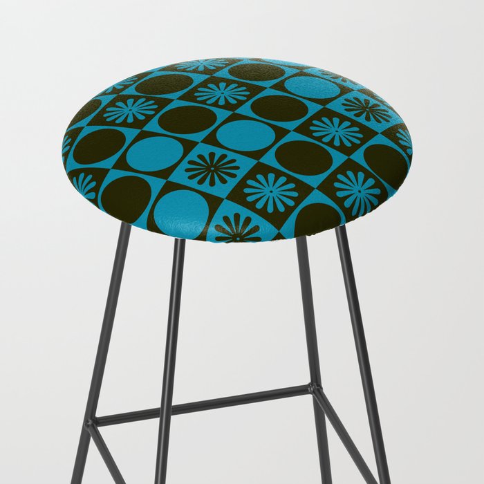Retro Checkered Pattern (Muted Blue / Dark Green) Stool Gallery Image 2