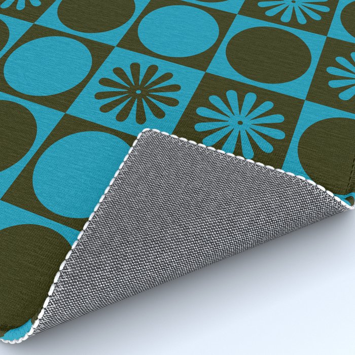 Retro Checkered Pattern (Muted Blue / Dark Green) Rug Gallery Image 4