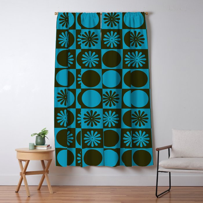 Retro Checkered Pattern (Muted Blue / Dark Green) Window Curtain Gallery Image 1