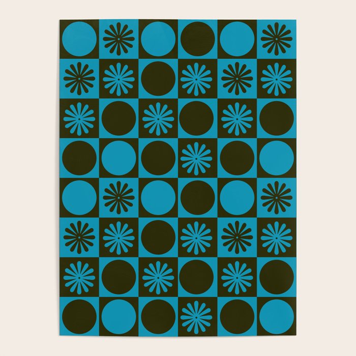 Retro Checkered Pattern (Muted Blue / Dark Green) Poster Gallery Image 4