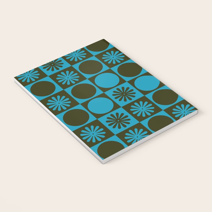 Retro Checkered Pattern (Muted Blue / Dark Green) Notebook Gallery Image 3
