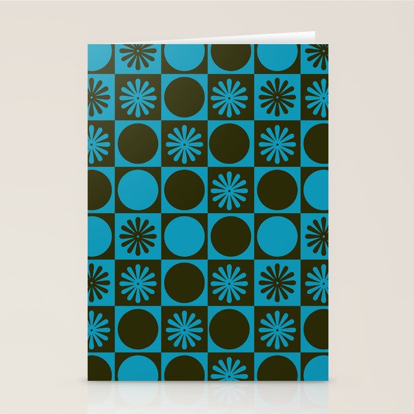 Retro Checkered Pattern (Muted Blue / Dark Green) Stationery Card Gallery Image 2