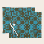 Retro Checkered Pattern (Muted Blue / Dark Green) Placemat Gallery Image 1