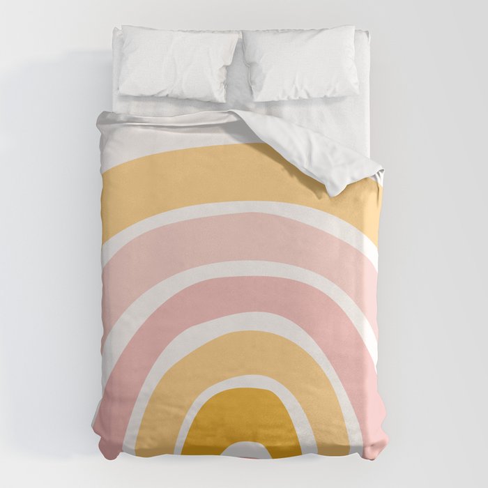 Abstract Shapes 94 in Mustard Yellow and Pale Pink (Rainbow Abstraction) Duvet Cover Gallery Image 6