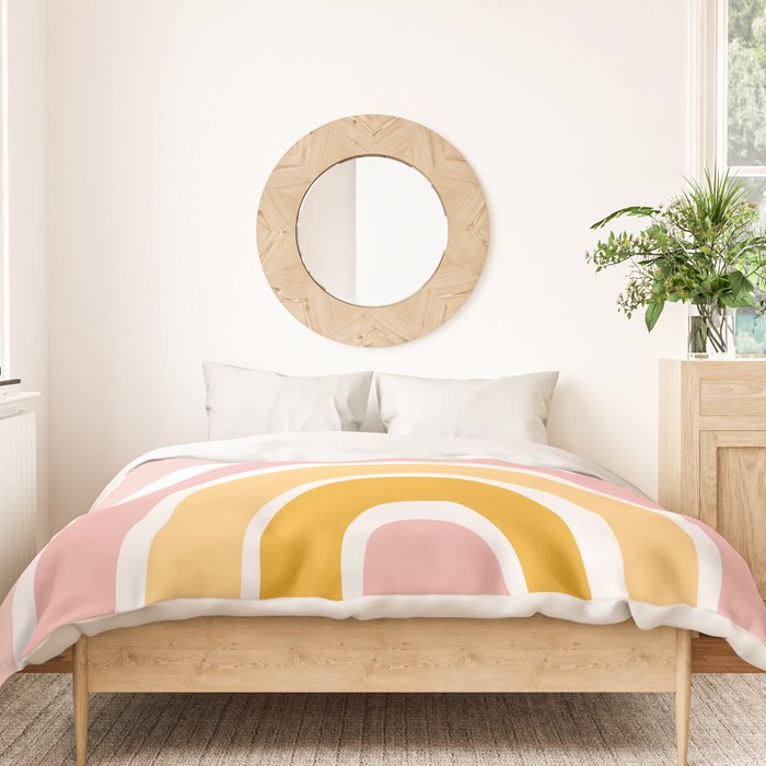 Abstract Shapes 94 in Mustard Yellow and Pale Pink (Rainbow Abstraction) Duvet Cover Gallery Image 3