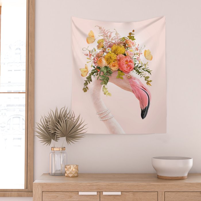 FLORAL FLAMINGO Wall Tapestry Gallery Image 2