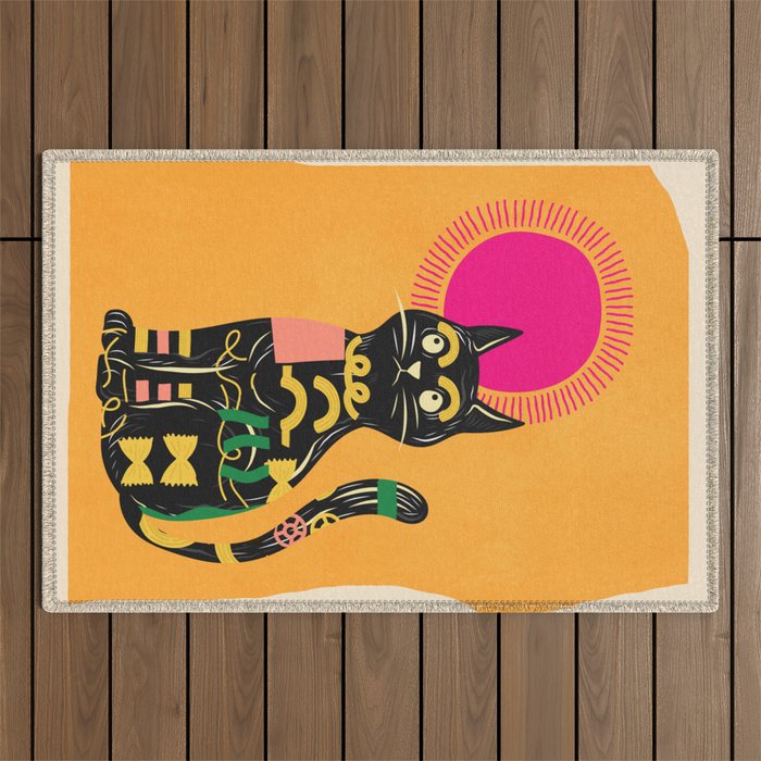 Very Happy Abstract Cat 4 Outdoor Rug Gallery Image 1