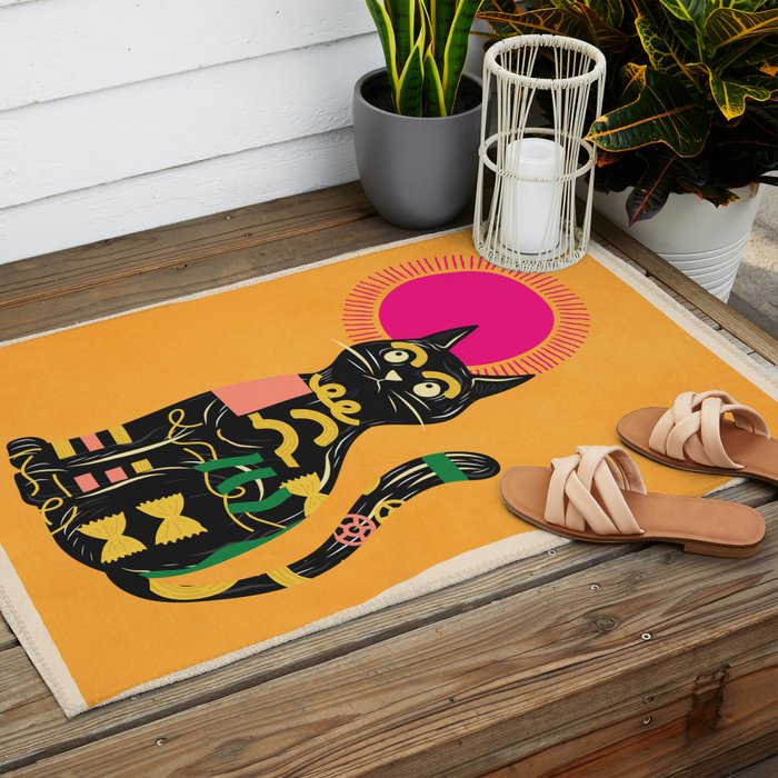 Very Happy Abstract Cat 4 Outdoor Rug Gallery Image 2