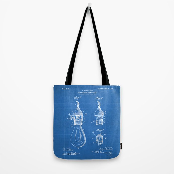 Light Bulb Patent - Designer Industrial Design Art - Blueprint Tote Bag Gallery Image 2