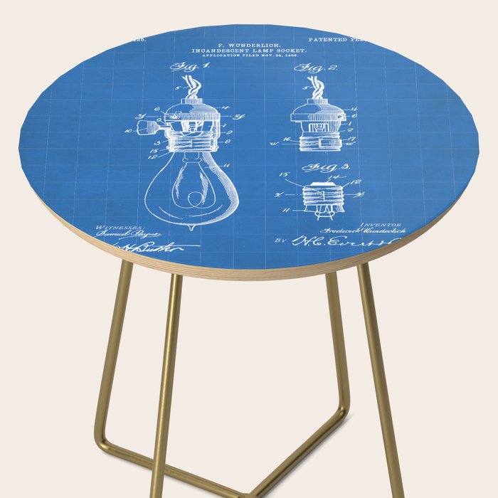 Light Bulb Patent - Designer Industrial Design Art - Blueprint Side Table Gallery Image 2