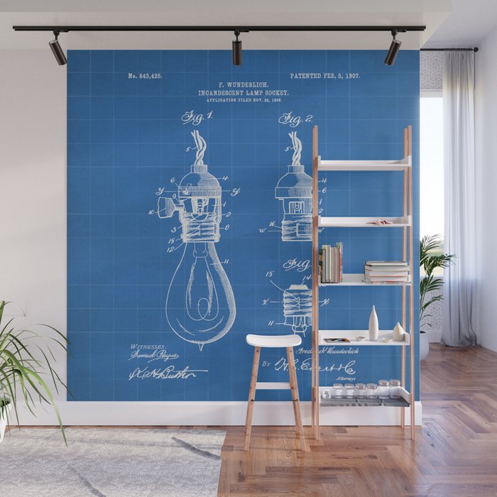 Light Bulb Patent - Designer Industrial Design Art - Blueprint Wall Mural Gallery Image 1