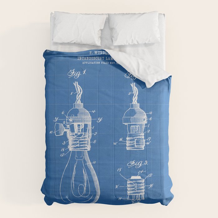 Light Bulb Patent - Designer Industrial Design Art - Blueprint Comforter Gallery Image 6