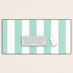 Minimal candy pastel stripes 1. mint and white Desk Mat Gallery Image 1