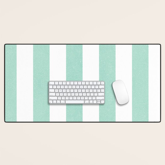 Minimal candy pastel stripes 1. mint and white Desk Mat Gallery Image 1