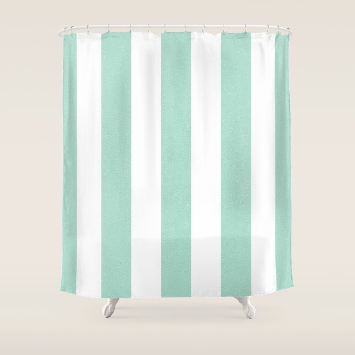 Minimal candy pastel stripes 1. mint and white Shower Curtain Gallery Image 1