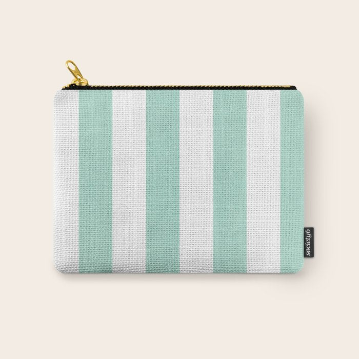 Minimal candy pastel stripes 1. mint and white Carry All Pouch Gallery Image 1
