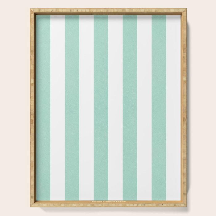 Minimal candy pastel stripes 1. mint and white Serving Tray Gallery Image 1