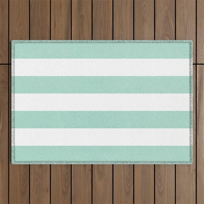 Minimal candy pastel stripes 1. mint and white Outdoor Rug Gallery Image 1