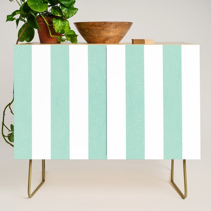 Minimal candy pastel stripes 1. mint and white Credenza Gallery Image 1