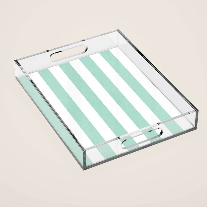 Minimal candy pastel stripes 1. mint and white Acrylic Tray Gallery Image 1