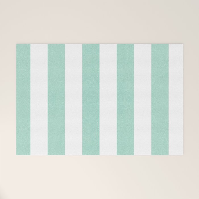 Minimal candy pastel stripes 1. mint and white Welcome Mat Gallery Image 1