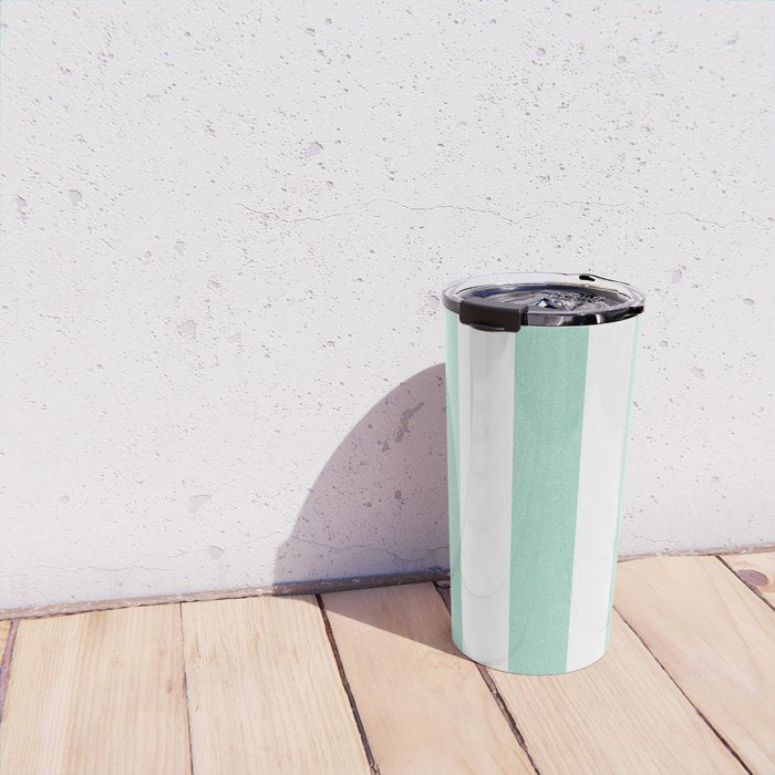 Minimal candy pastel stripes 1. mint and white Travel Mug Gallery Image 4