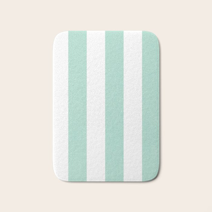 Minimal candy pastel stripes 1. mint and white Bath Mat Gallery Image 1