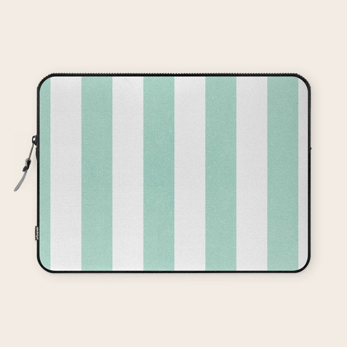 Minimal candy pastel stripes 1. mint and white Laptop Sleeve Gallery Image 1