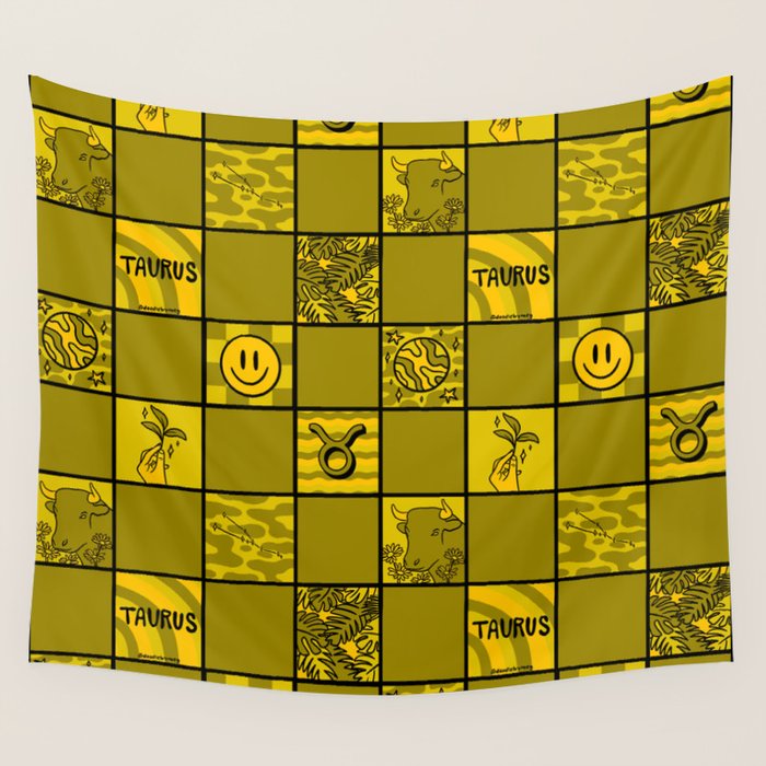 Taurus Checkered Print Wall Tapestry Gallery Image 4