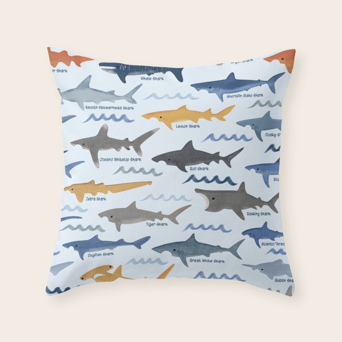 Shark Species Identification Chart Throw Pillow Gallery Image 6