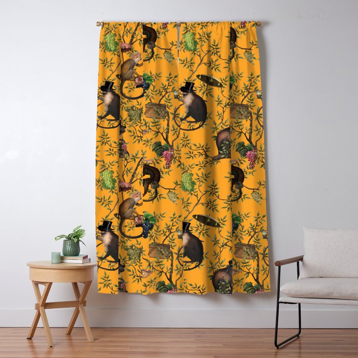 Vintage Chinoiserie Monkey Garden Party Window Curtain Gallery Image 1