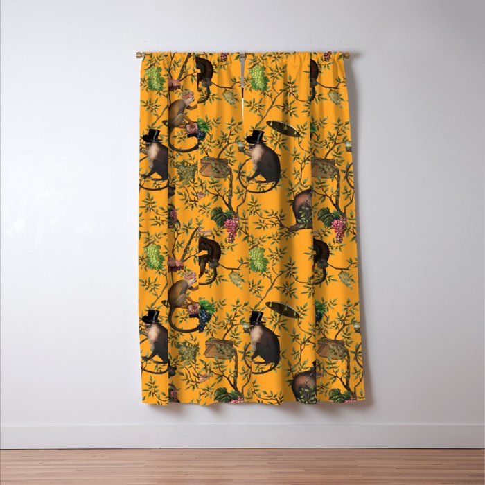 Vintage Chinoiserie Monkey Garden Party Window Curtain Gallery Image 3