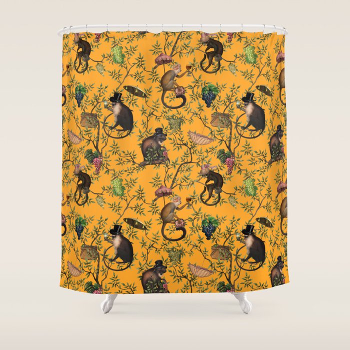 Vintage Chinoiserie Monkey Garden Party Shower Curtain Gallery Image 1
