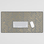 Herringbone, Boho, Mudcloth Pattern, Grey and Gold Desk Mat Gallery Image 1